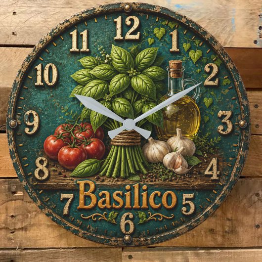 Italian Basil Kitchen Rustic Farmhouse ラージ壁時計