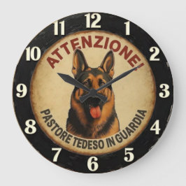 Italian Beware Guard Dog Vintage German Shepherd ラージ壁時計