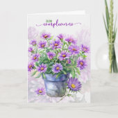 Italian Birthday Buon Compleanno Purple Asters カード (正面)