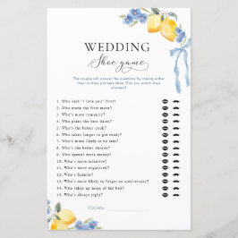 Italian Blue Bow & Lemons Bridal Wedding Shoe Game