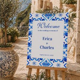 Italian Blue Mediterranean Pattern Wedding Welcome