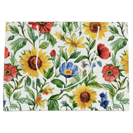 Italian Blue Red Yellow Sunflowers Floral Birthday ラージペーパーバッグ