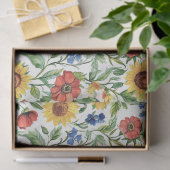Italian Blue Red Yellow Sunflowers Floral Birthday 薄葉紙 (ギフト)