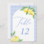 Italian Blue Tile Lemon Positano Table Number 招待状 (正面)