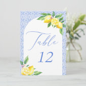Italian Blue Tile Lemon Positano Table Number 招待状 (スタンド正面)
