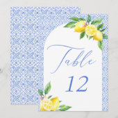 Italian Blue Tile Lemon Positano Table Number 招待状 (正面/裏面)