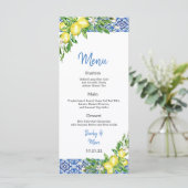 Italian Blue tile Lemon Wedding Reception menu メニュー (スタンド正面)