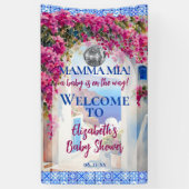 Italian Blue Tile Pink Flowers Mamma Mia Party 横断幕 (縦)
