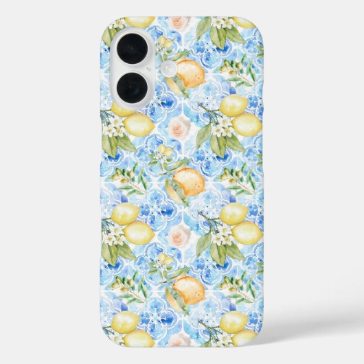 Italian Blue Tile Yellow Lemon Watercolor Case-Mate iPhoneケース (裏面)