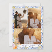 Italian blue tiles bold boho floral photo wedding 招待状 (裏面)