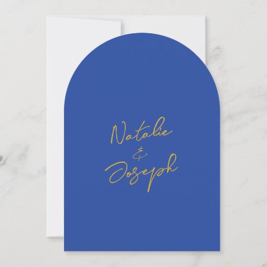 Italian Blue Yellow Hand Written Arched Wedding 招待状 (裏面)