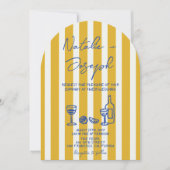 Italian Blue Yellow Hand Written Arched Wedding 招待状 (正面)