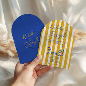 Italian Blue Yellow Hand Written Arched Wedding 招待状
