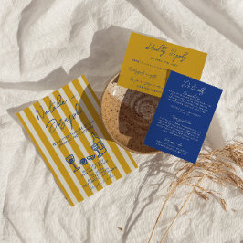 Italian Blue Yellow Hand Written Painted Wedding 招待状