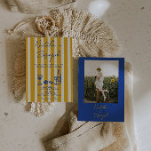 Italian Blue Yellow Hand Written Photo Wedding 招待状