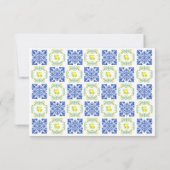 Italian Blue & Yellow Lemon Tile Wedding 出欠カード (裏面)