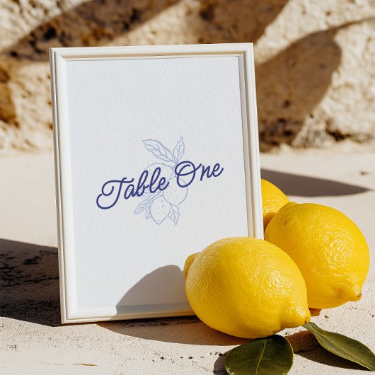 Italian Blue & Yellow Lemon Wedding Table Number 招待状