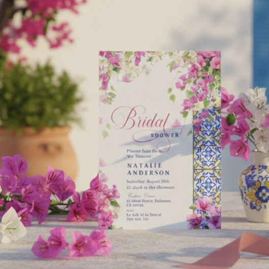 Italian Bougainvillea Mediterranean Bridal Shower 招待状