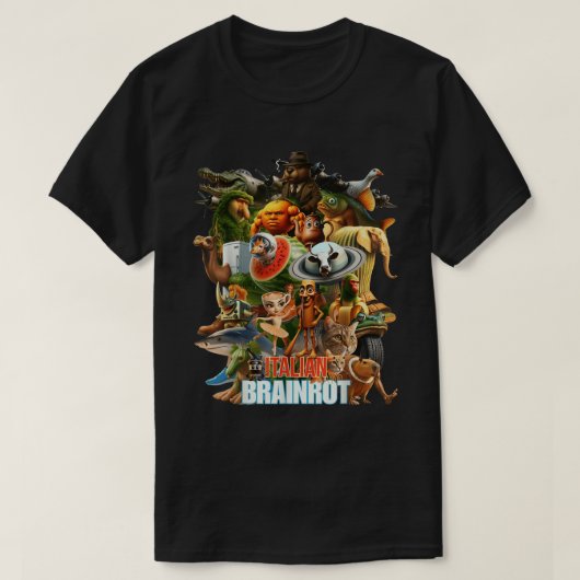 Italian Brainrot Meme Chaos Collage Tシャツ (デザイン正面)