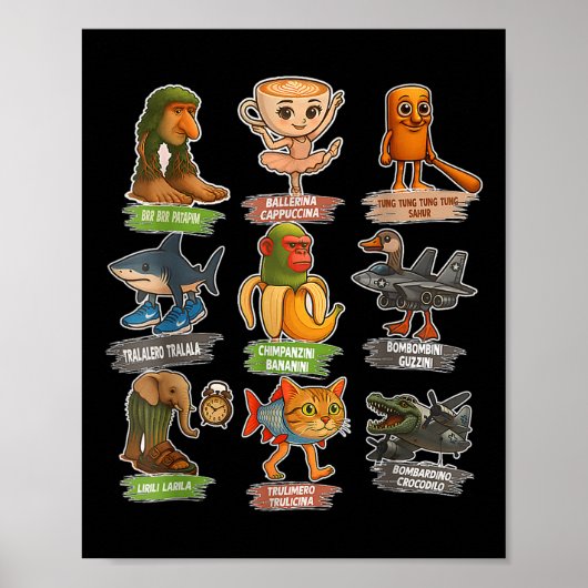 Italian Brainrot Meme Funny All Brainrot Animals H ポスター (正面)