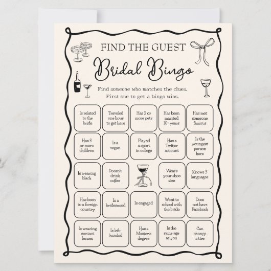  Italian Bridal Shower Find the Guest Bingo Game 招待状 (正面)