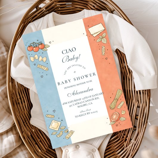 Italian Café Doodle Baby Shower 招待状