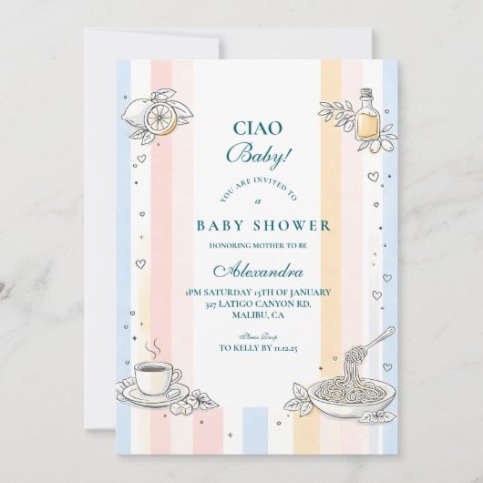 Italian Café Doodle Baby Shower 招待状 (正面)
