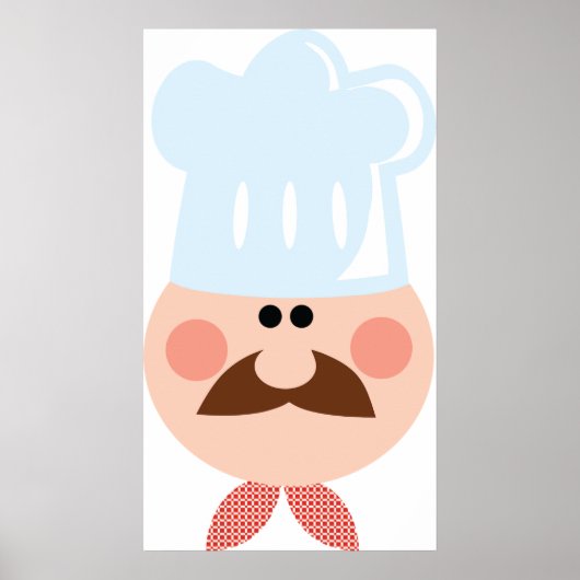 Italian Chef Face with Mustache and Hat ポスター (正面)