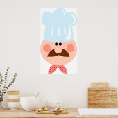 Italian Chef Face with Mustache and Hat ポスター