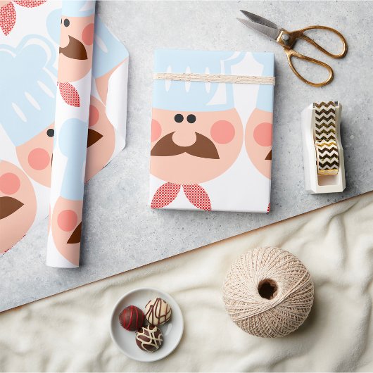 Italian Chef Face with Mustache and Hat ラッピングペーパー