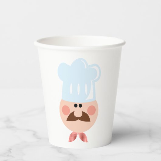 Italian Chef Face with Mustache and Hat 紙コップ (正面)