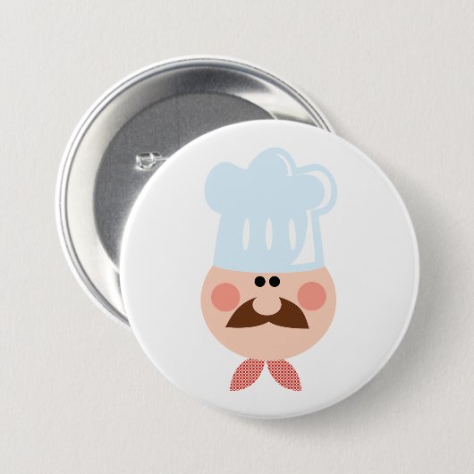 Italian Chef Face with Mustache and Hat 缶バッジ (正面&裏面)