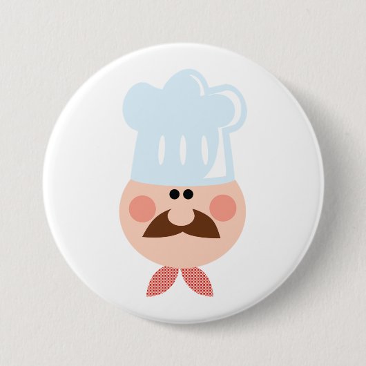 Italian Chef Face with Mustache and Hat 缶バッジ (正面)