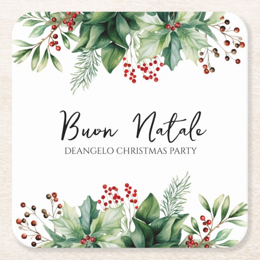 Italian Christmas Buon Natale Party スクエアペーパーコースター (正面)