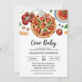 Italian Ciao Baby Pizza Red Baby Shower  招待状