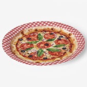 Italian Ciao Baby Red Checkered Baby Shower  ペーパープレート (アングル)