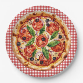 Italian Ciao Baby Red Checkered Baby Shower  ペーパープレート