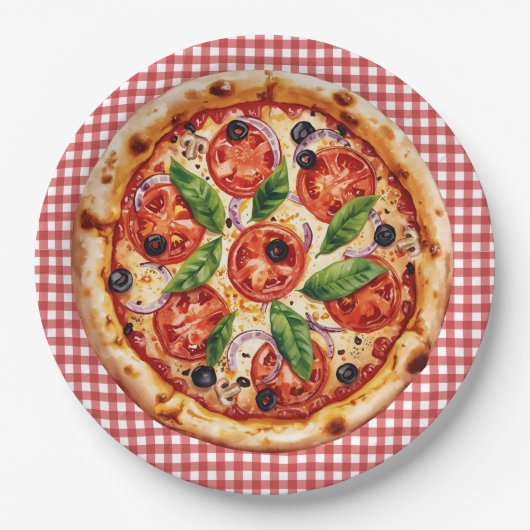 Italian Ciao Baby Red Checkered Baby Shower  ペーパープレート (正面)