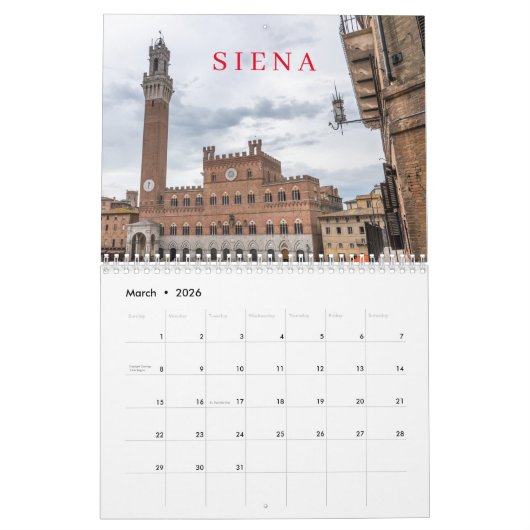 Italian cities 2026 calendar カレンダー (3月 2026)