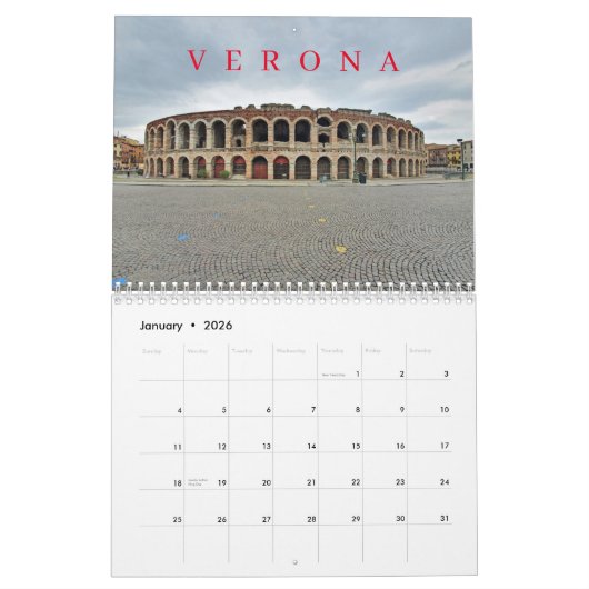 Italian cities 2026 calendar カレンダー (1月 2026)