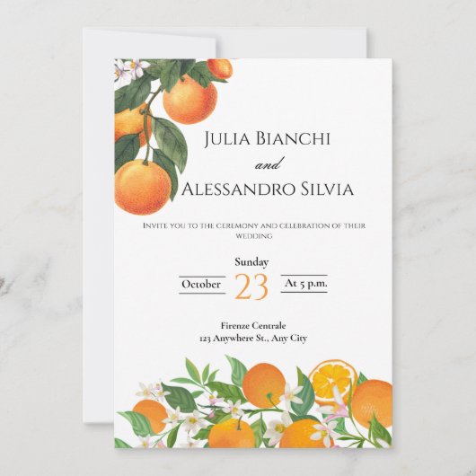 Italian Citrus Orange Blossom Wedding Invitation 招待状 (正面)