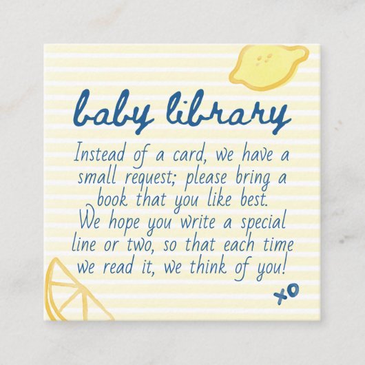 Italian Citrus Yellow Gingham Baby Library エンクロージャーカード (正面)
