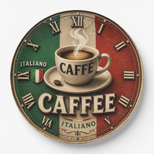 Italian Coffee Rustic Kitchen Vintage Espresso ペーパープレート (正面)
