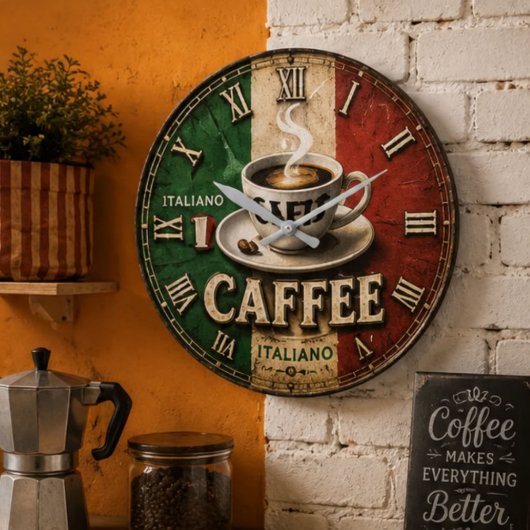 Italian Coffee Rustic Kitchen Vintage Espresso ラージ壁時計