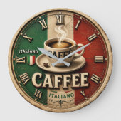 Italian Coffee Rustic Kitchen Vintage Espresso ラージ壁時計 (正面)