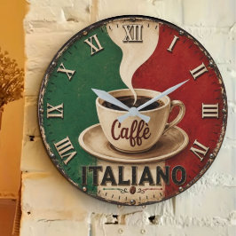 Italian Coffee Vintage Café Espresso Kitchen Gift ラージ壁時計
