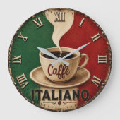 Italian Coffee Vintage Café Espresso Kitchen Gift ラージ壁時計 (正面)