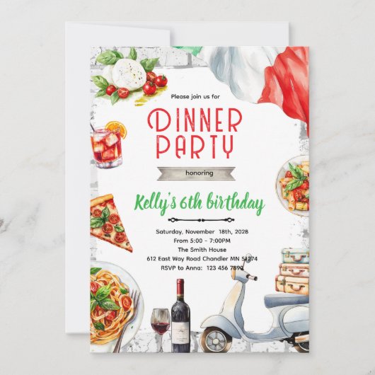 Italian Dinner birthday party Invitation 招待状 (正面)
