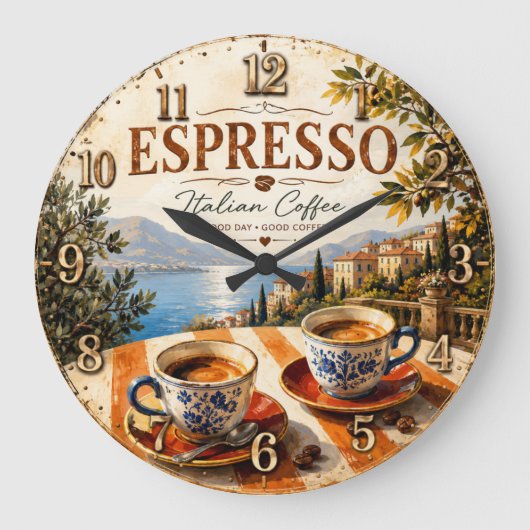 Italian Espresso Coffee ラージ壁時計 (正面)