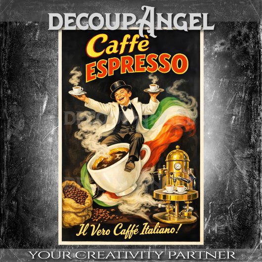 Italian Espresso Coffee Poster Decoupage 薄葉紙